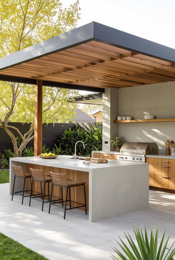 full length pergola over island