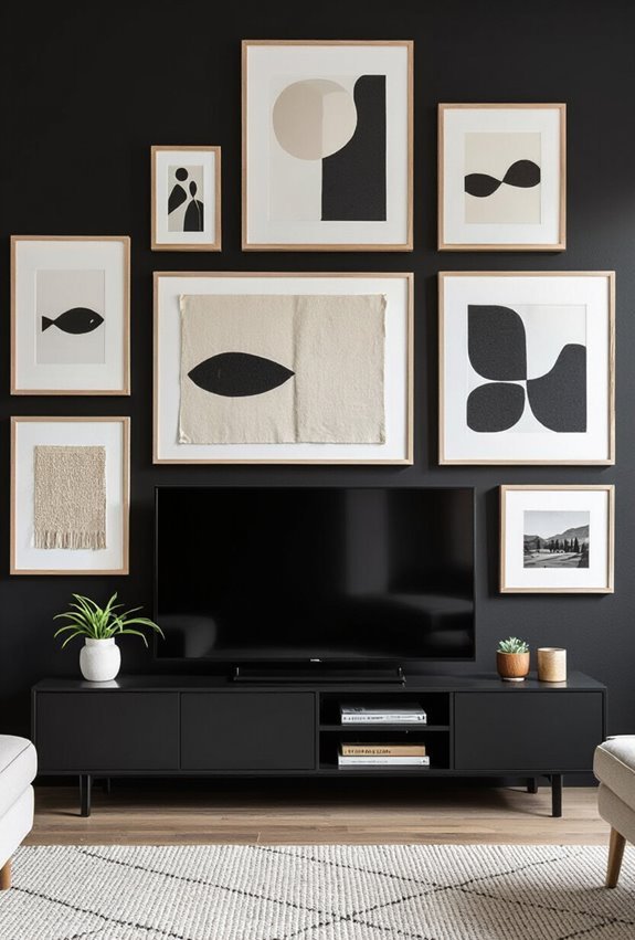 gallery wall complements dark tv