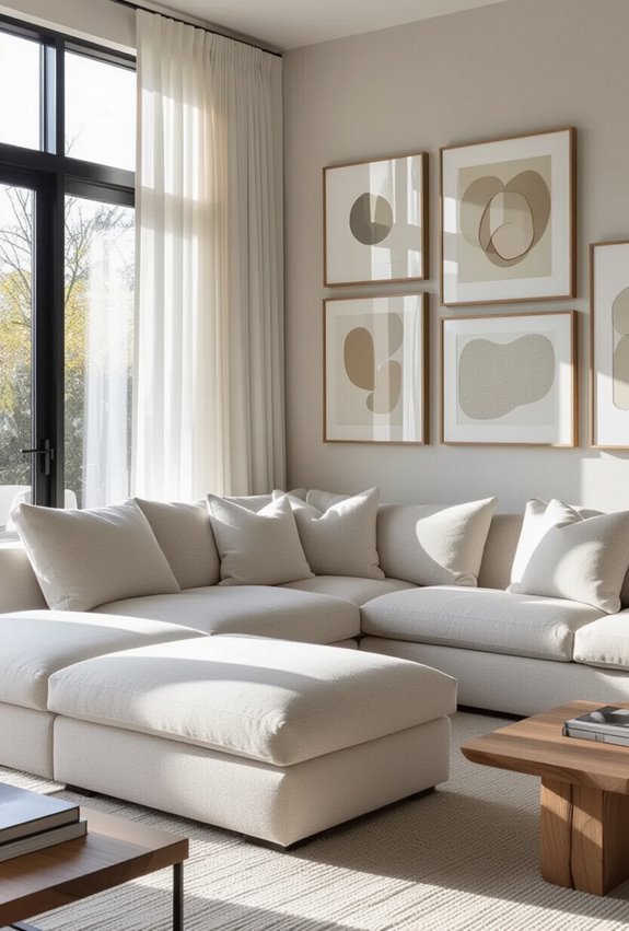 gallery wall complements sofa