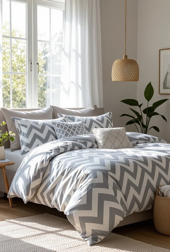 geometric metallic mid century bedding