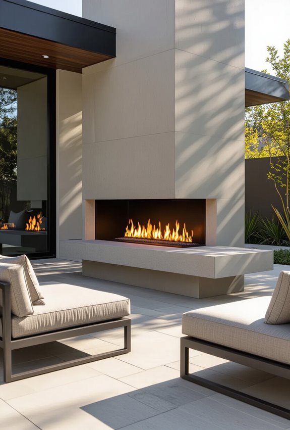 geometric minimalist outdoor fireplace