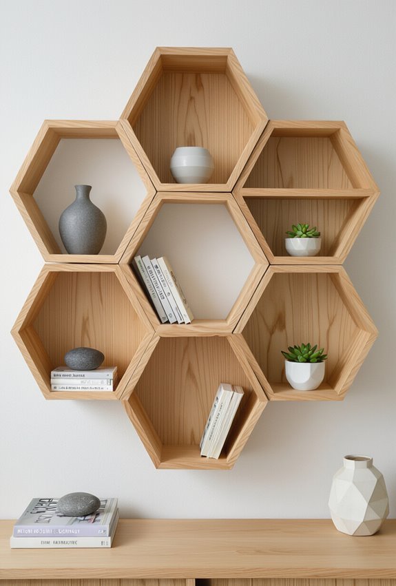 geometric modern bookshelf styling
