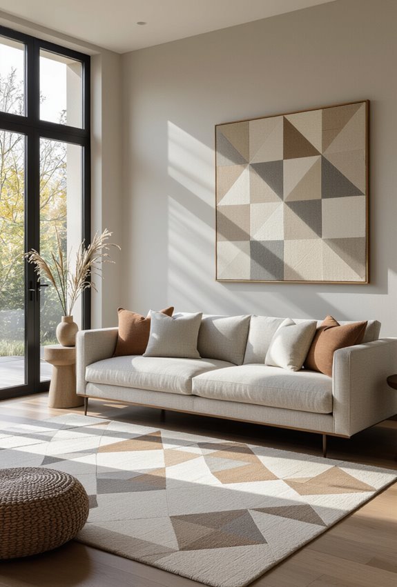 geometric upholstery and rugs