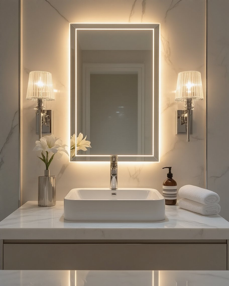 glamorous backlit bathroom mirrors