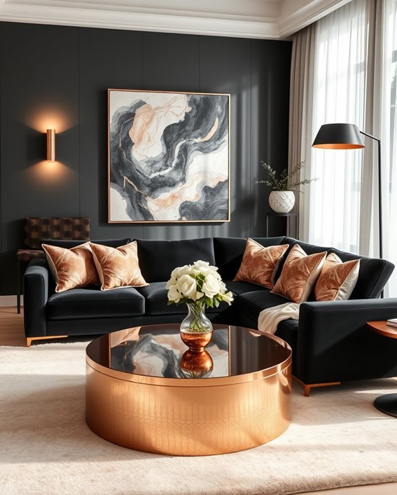 glamorous black and rose gold