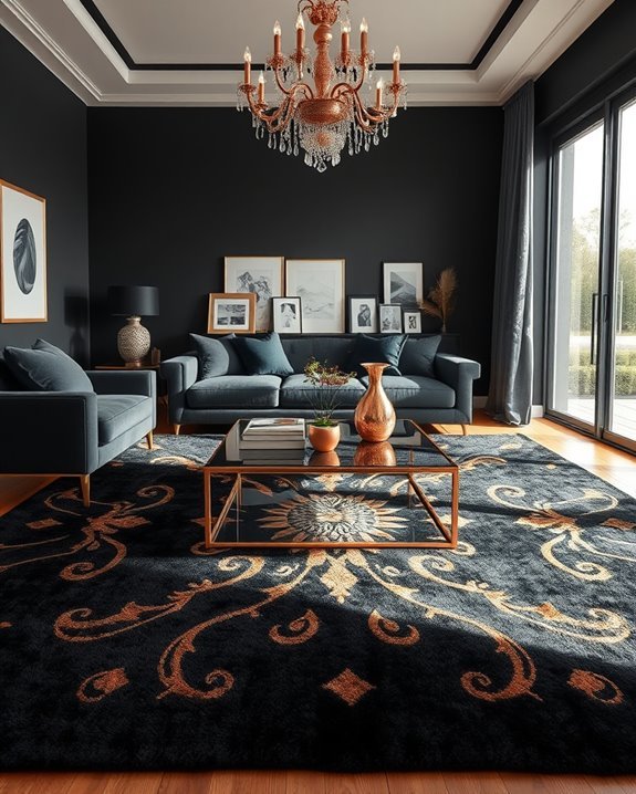 glamorous black rose gold rugs