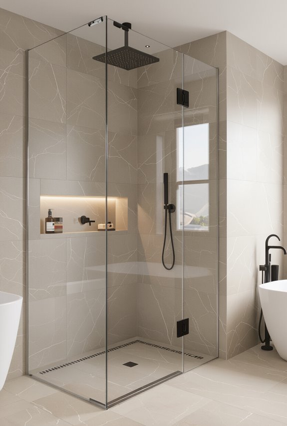 glass enclosed seamless wetroom drainage