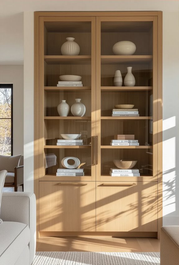 glass fronted built in display cabinetry