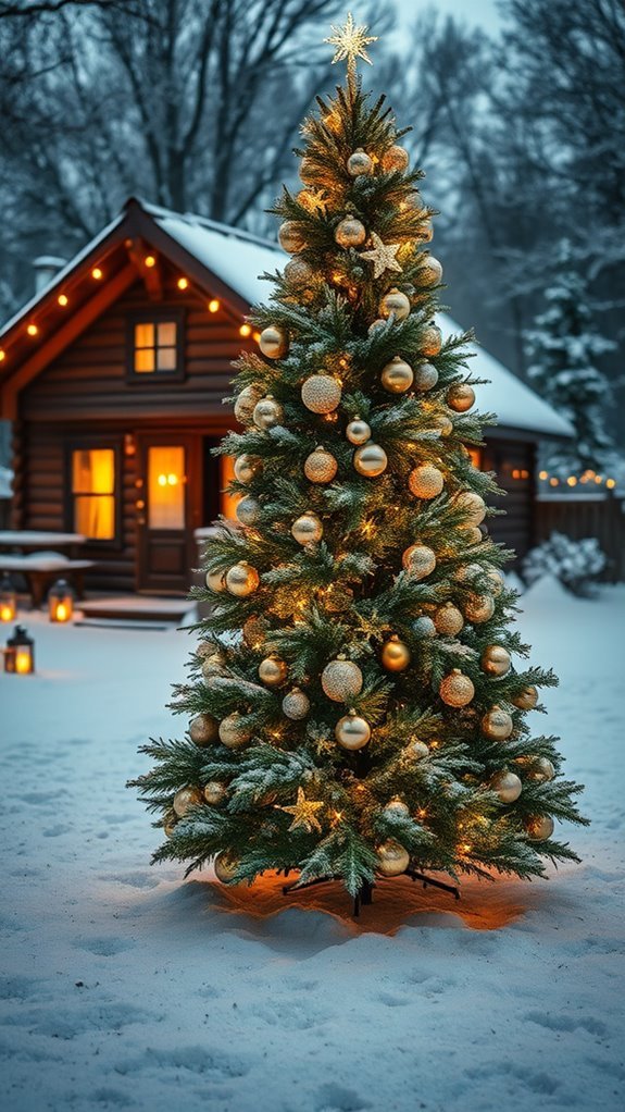 glittering festive outdoor trees