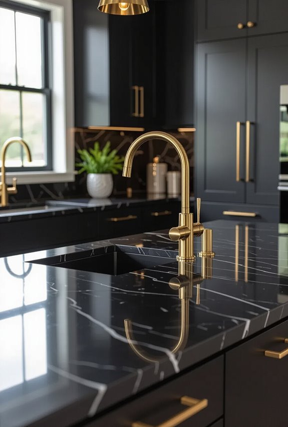 glossy black counters with gold