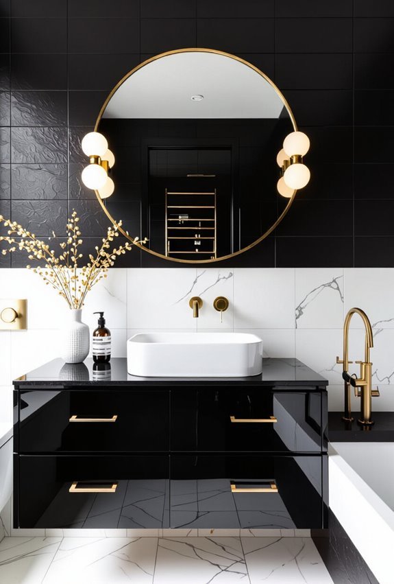 glossy black with brushed gold