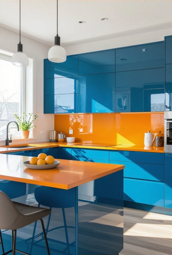 glossy blue matte orange