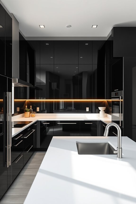 glossy cabinets with lighting