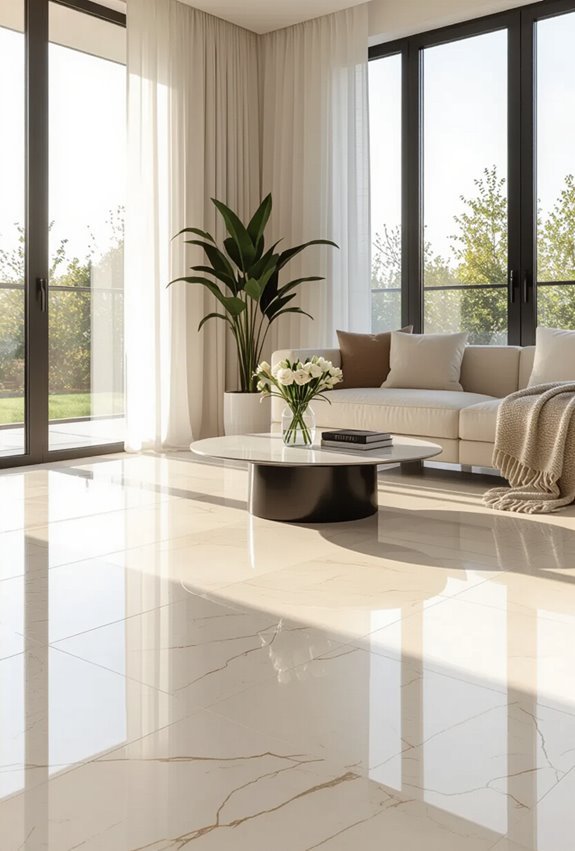 glossy porcelain tiles shine