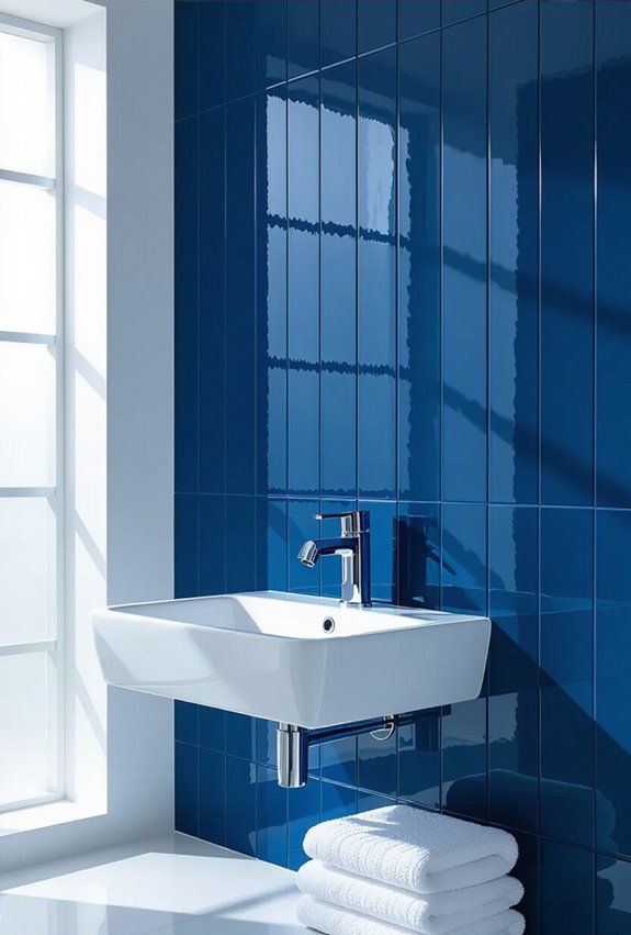 glossy vertical blue tiles