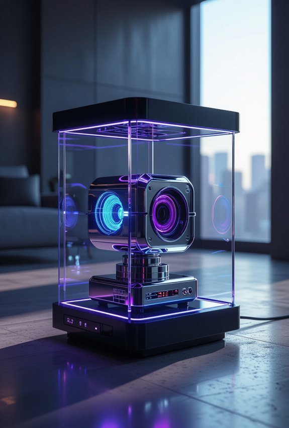 glowing retro futuristic tech display