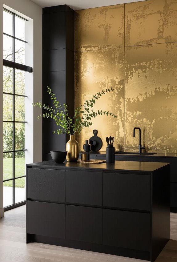 gold accented black kitchen warmth