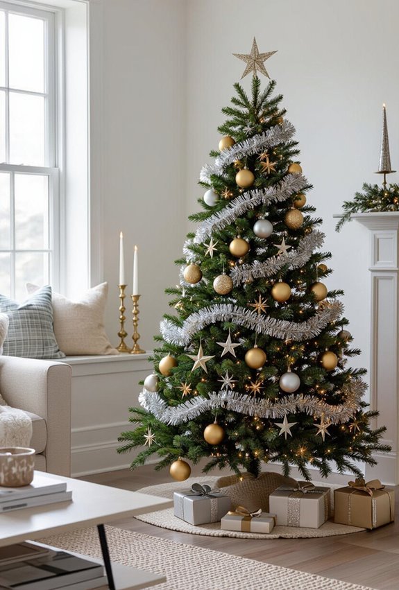 gold and silver ornaments display