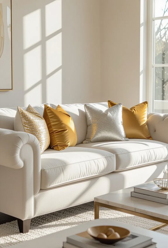 gold and silver sparkle pillows