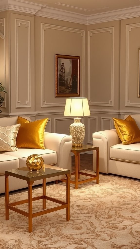 gold lamps on beige tables