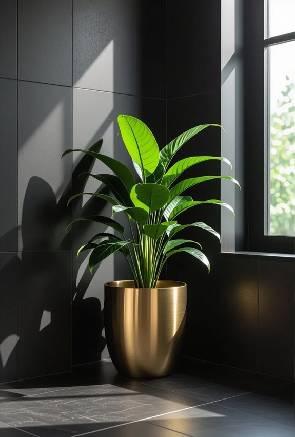 gold planters brighten black corners