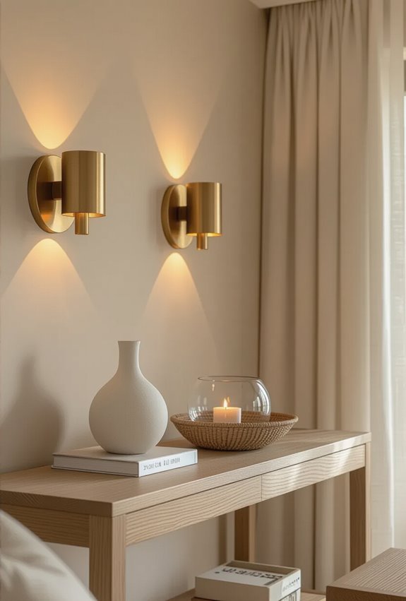 gold sconces on beige