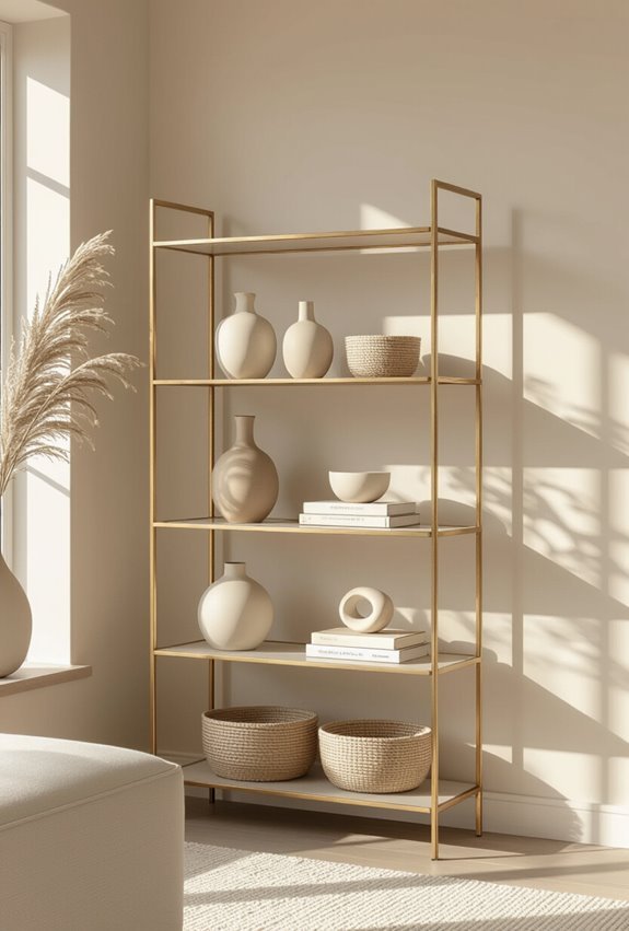 gold shelving complements beige
