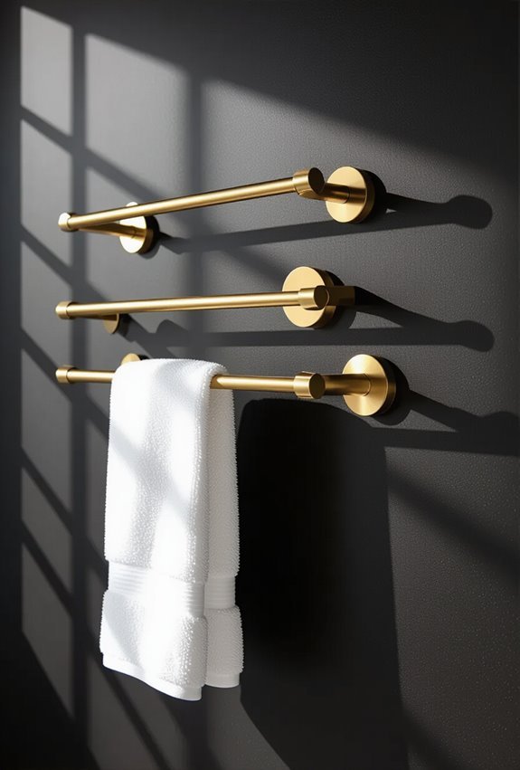 gold towel racks on black