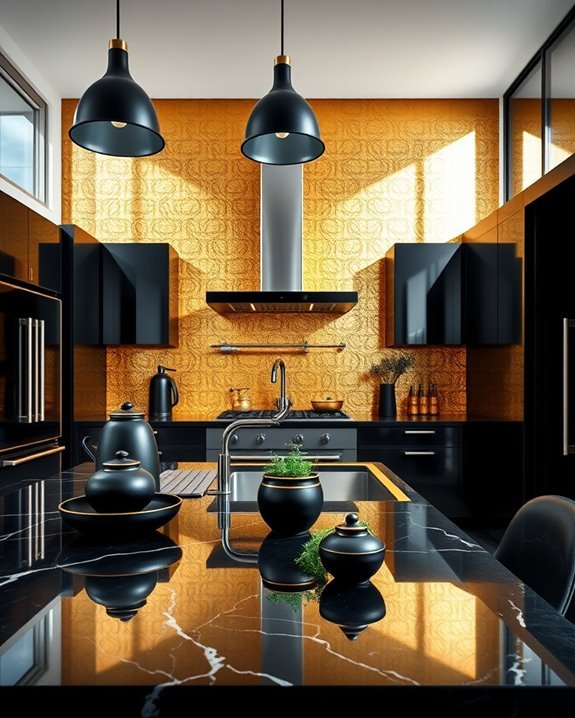 gold walls black decor
