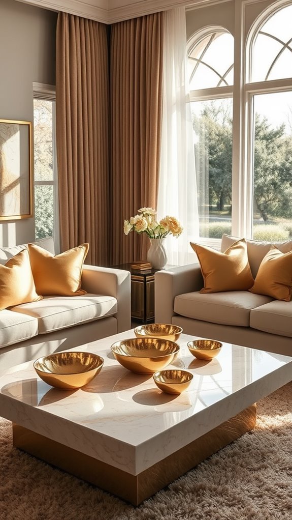 golden bowls on beige