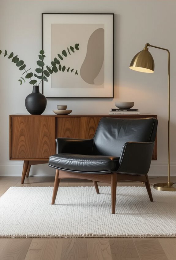 graphic contrast with warm walnut