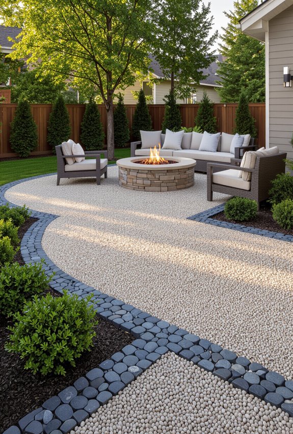 gravel edged defined patio spaces