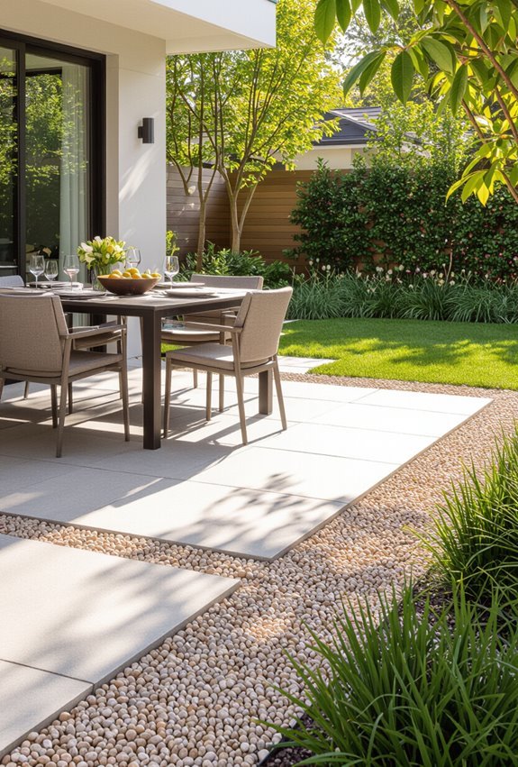 gravel framed cozy outdoor dining