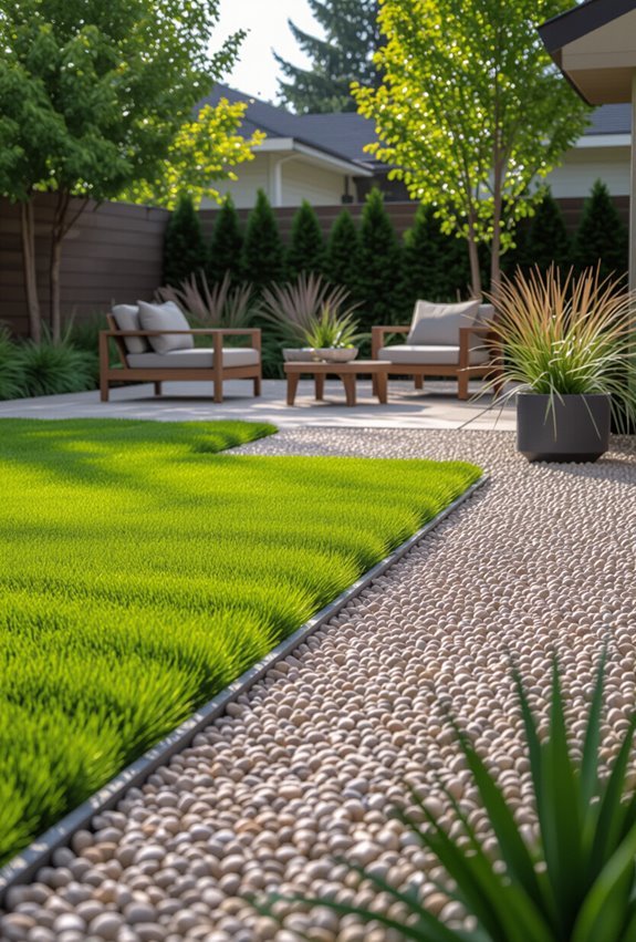 gravel lawn to patio transition