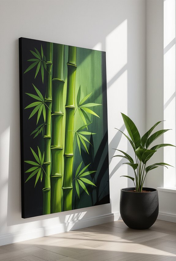 green bamboo strokes on black