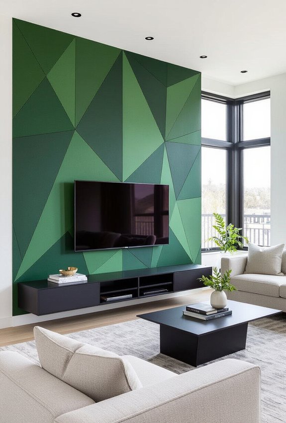 green geometric patterned tv wall