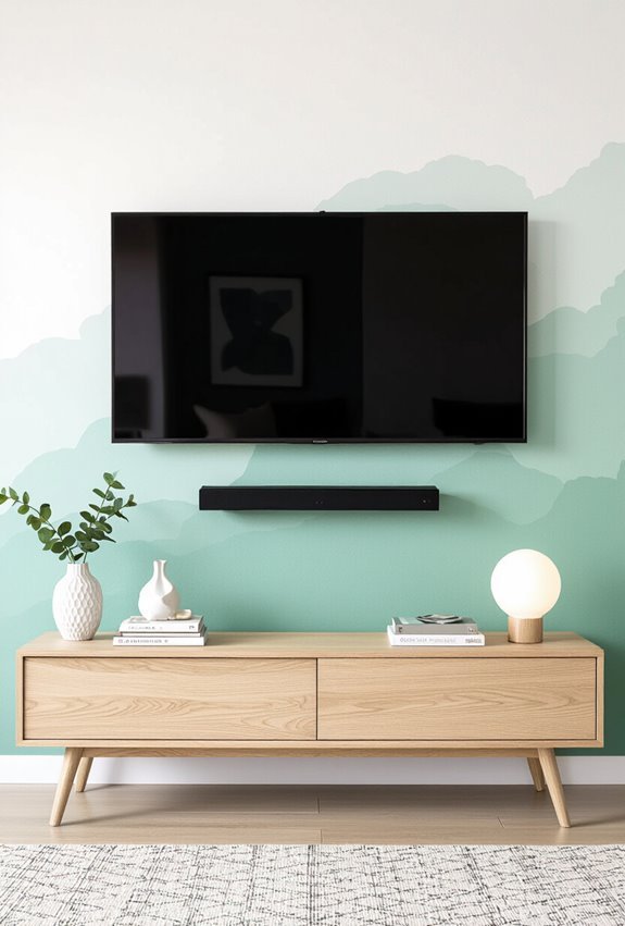 green ombre textured tv wall