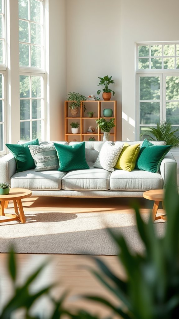 green throw pillows decor