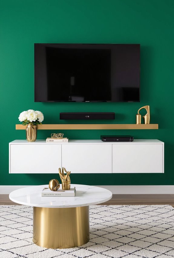 green walls with brass