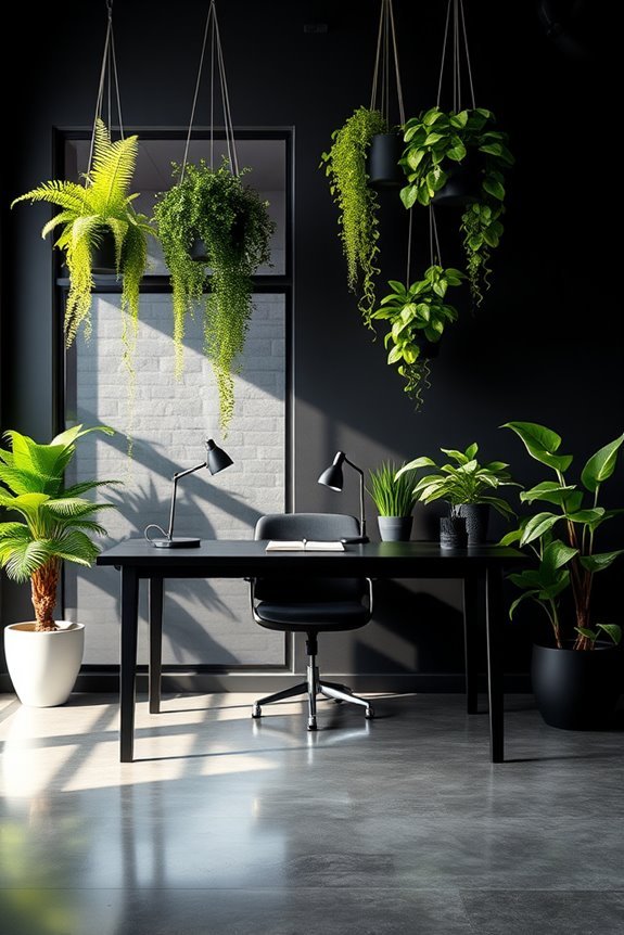greenery accents in workspace