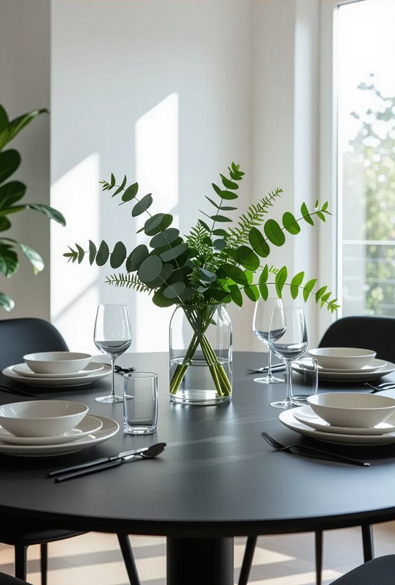 greenery brightens black tablescape