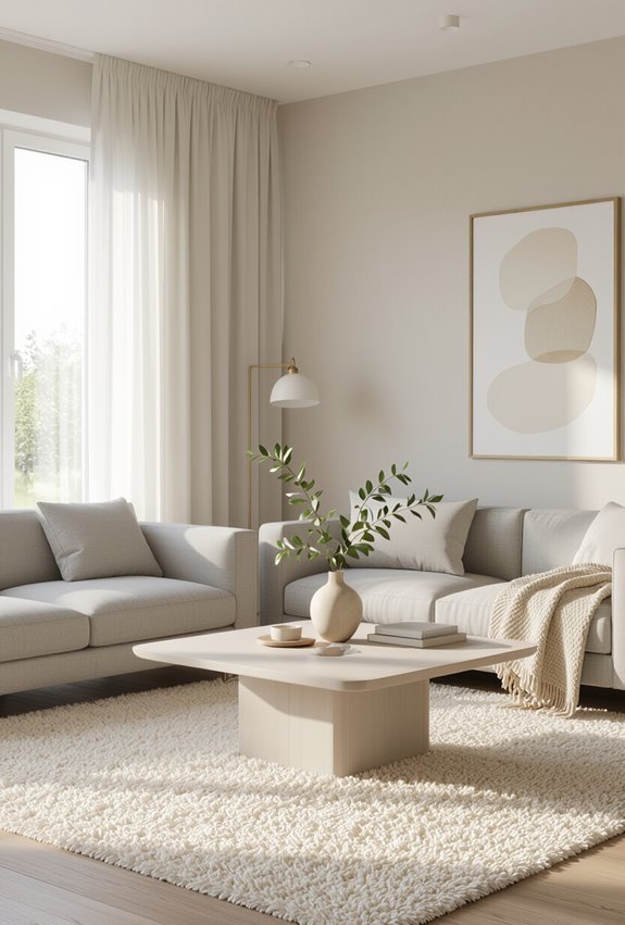 grey and cream minimalist living room