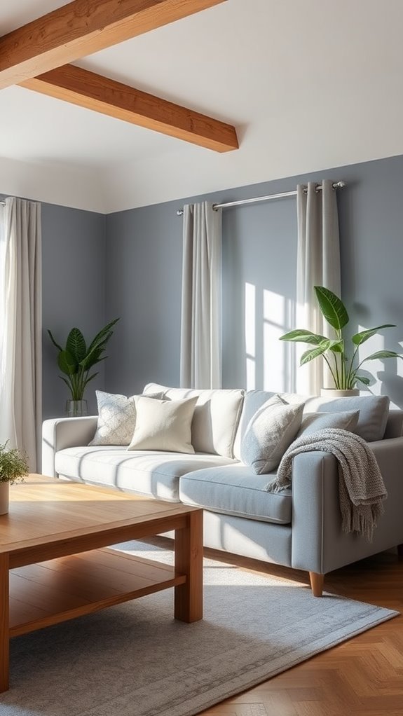 grey blue and warm wood