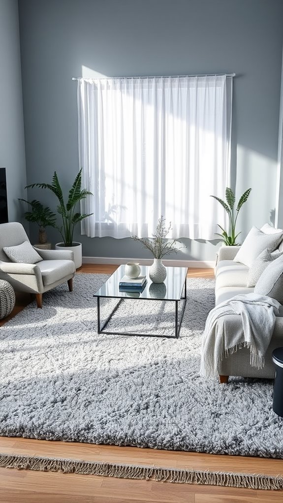 grey blue rugs define spaces