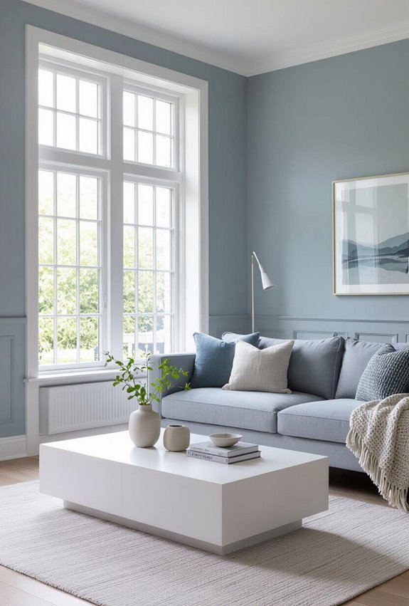 grey blue walls crisp trim