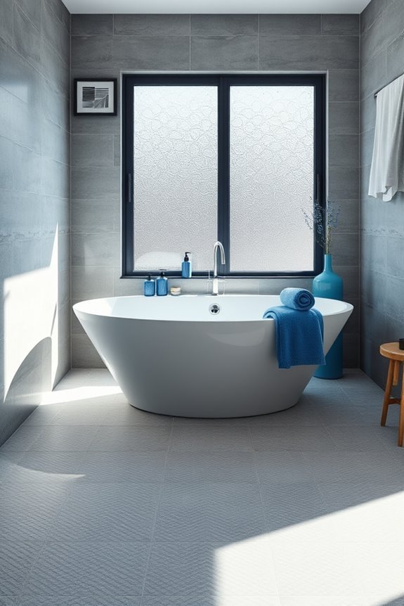 grey tiles blue accents