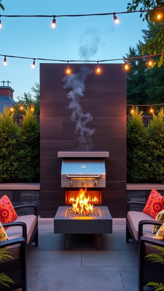grill integrated outdoor fireplaces