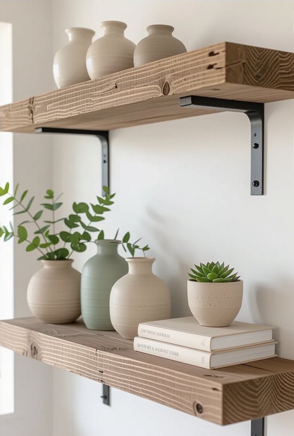hand hewn reclaimed wood shelves