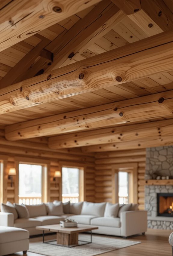 hand hewn smoked timber beams