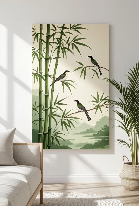 hand painted bamboo bird scenes